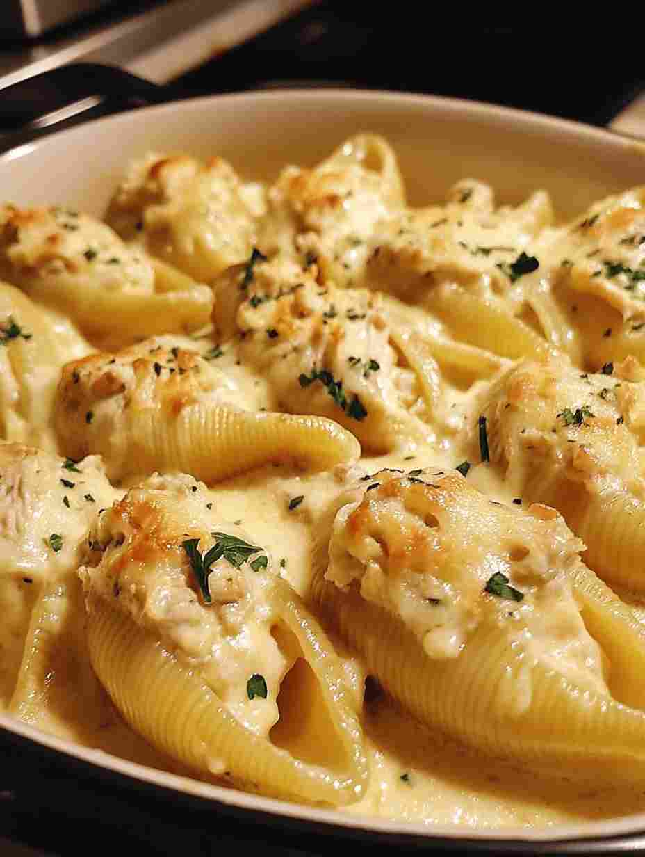 Garlic Butter Chicken Alfredo Stuffed Shells