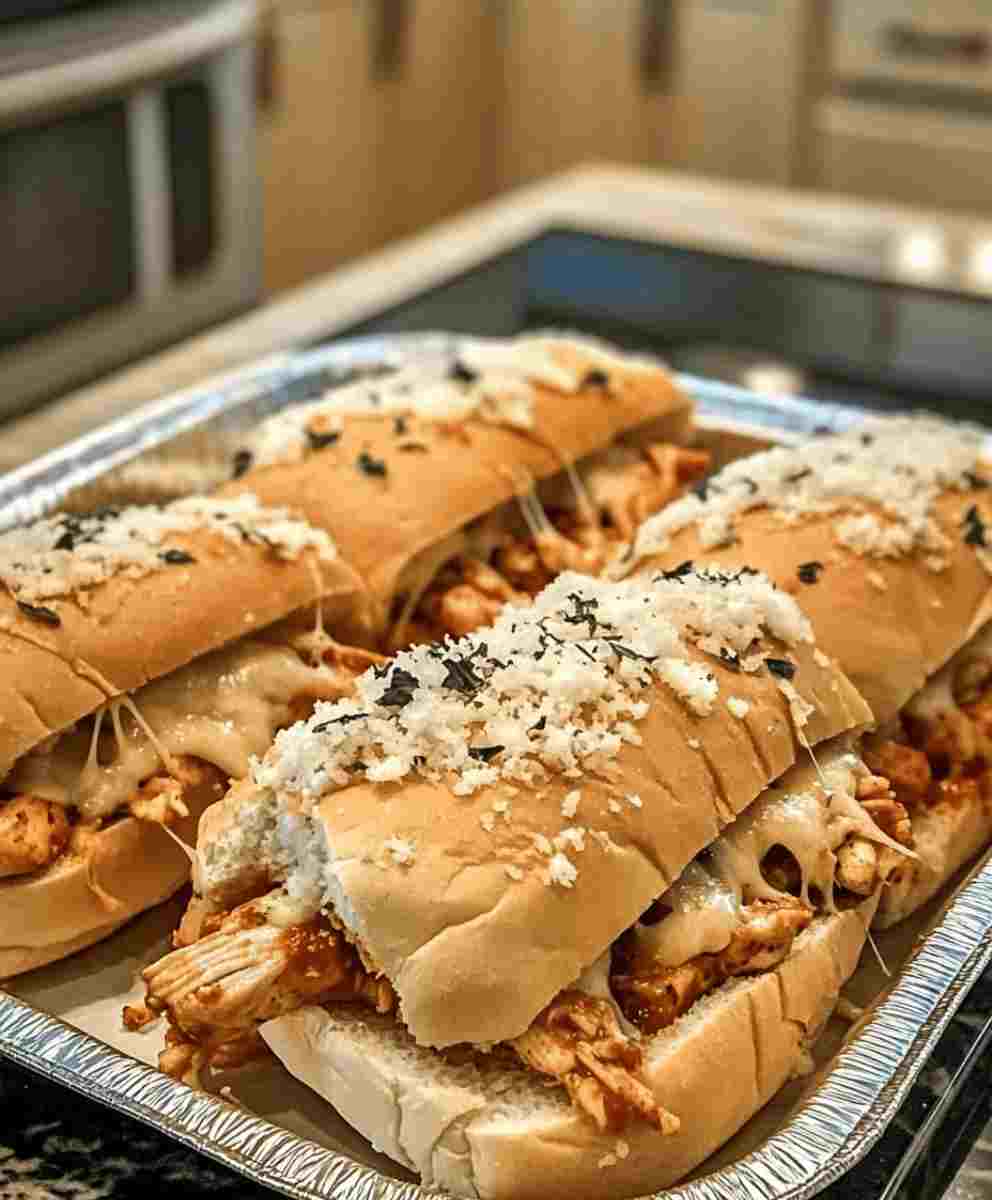 Slow Cooker Parmesan Garlic Chicken Sandwiches