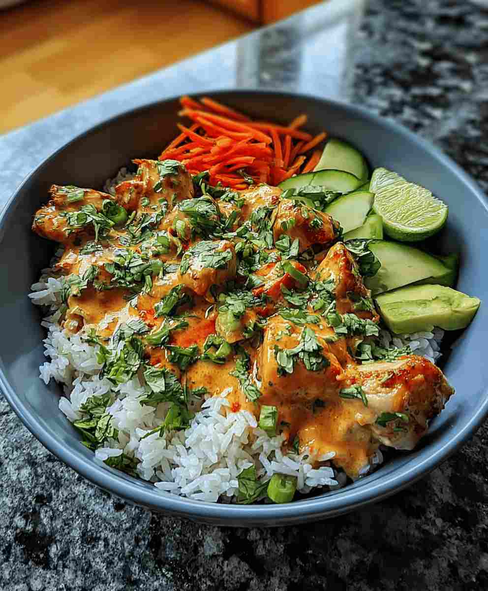 Bang Bang Chicken Bowl with Rice and Veggies
