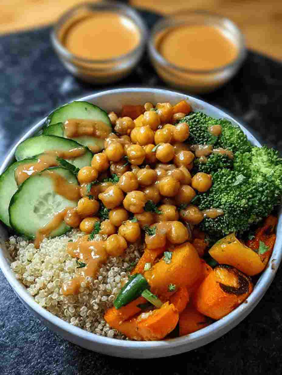 Chickpea Quinoa Veggie Bowls with Maple Dijon Dressing