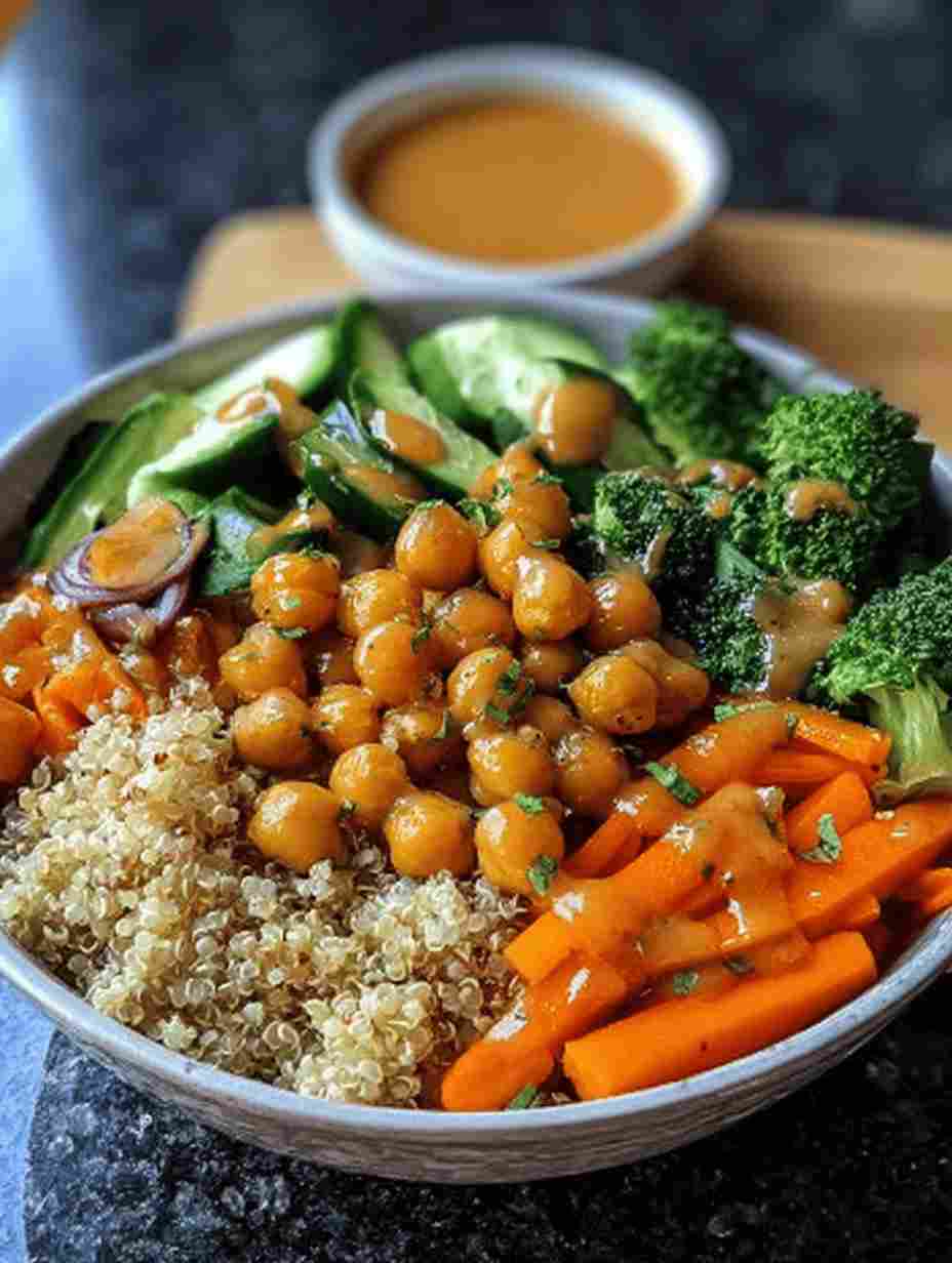 Chickpea Quinoa Veggie Bowls with Maple Dijon Dressing