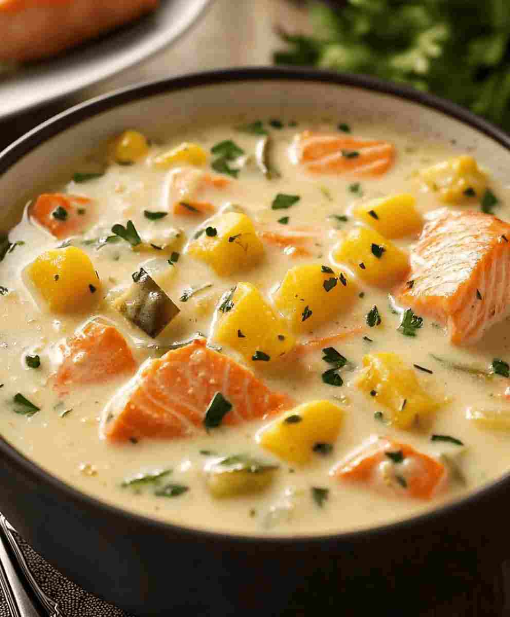 Creamy Salmon Chowder Soup with Fresh Dill