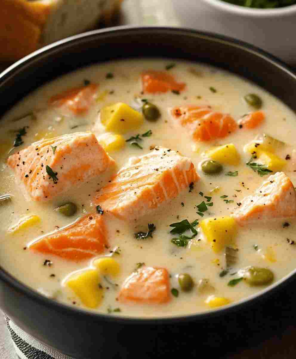 Creamy Salmon Chowder Soup with Fresh Dill