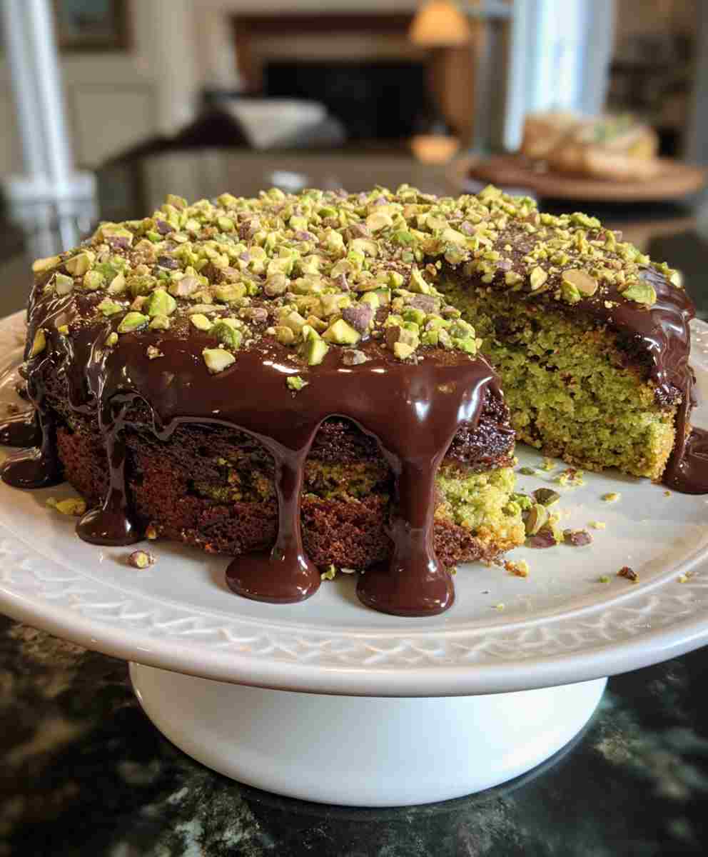 Flourless Pistachio Cake with Chocolate Ganache