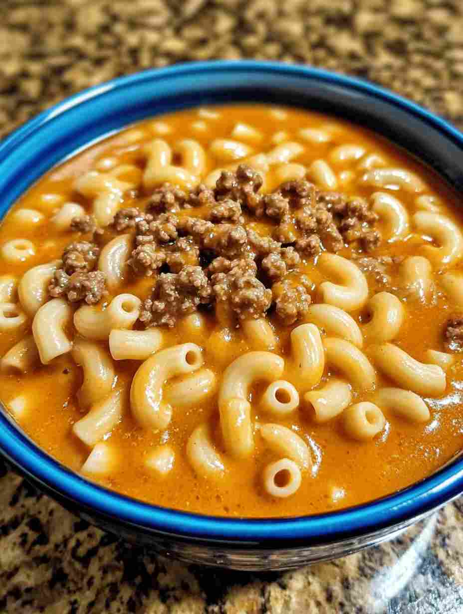 One Pot Macaroni Cheeseburger Soup