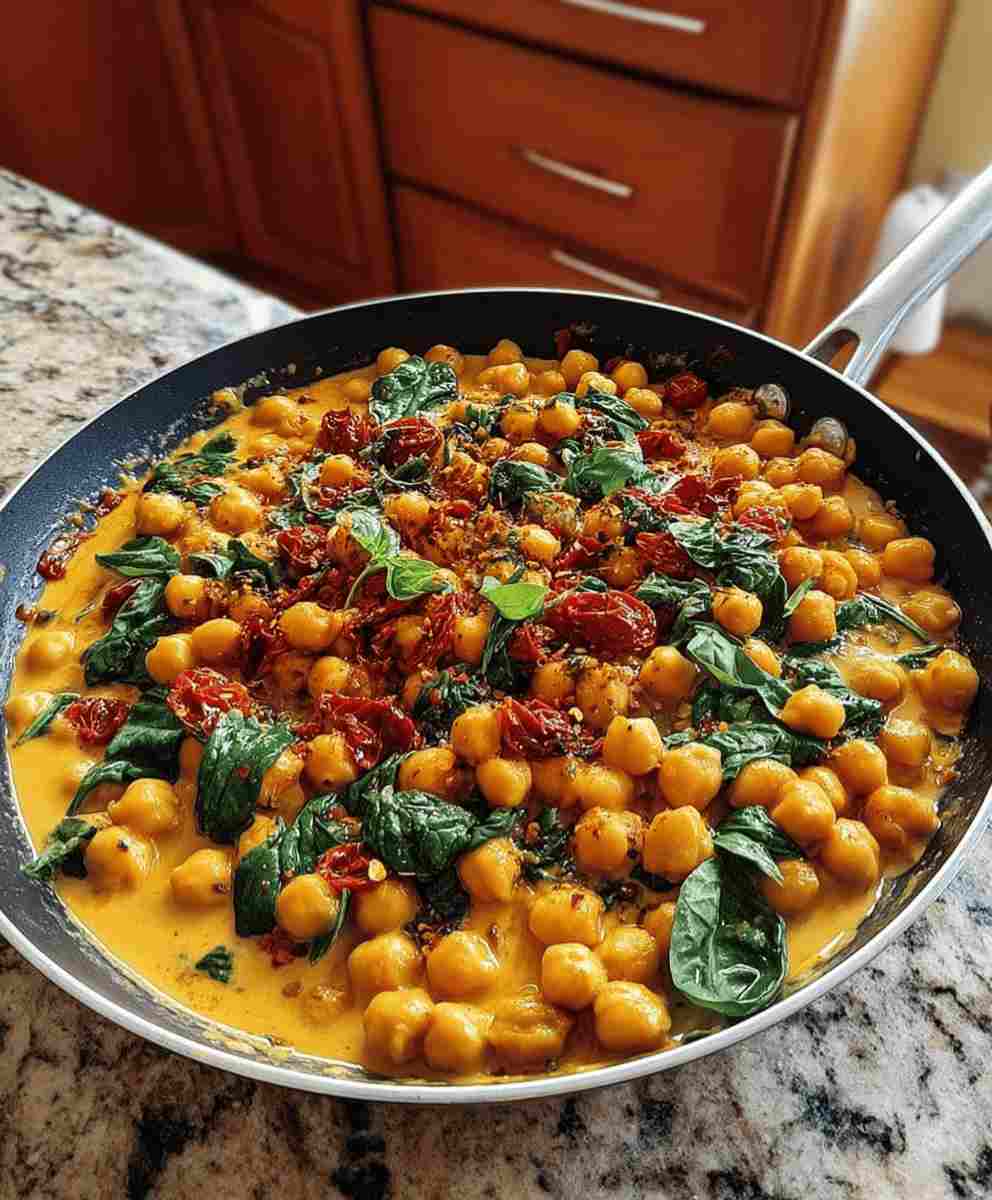Vegan Chickpeas in Creamy Tuscan Sauce