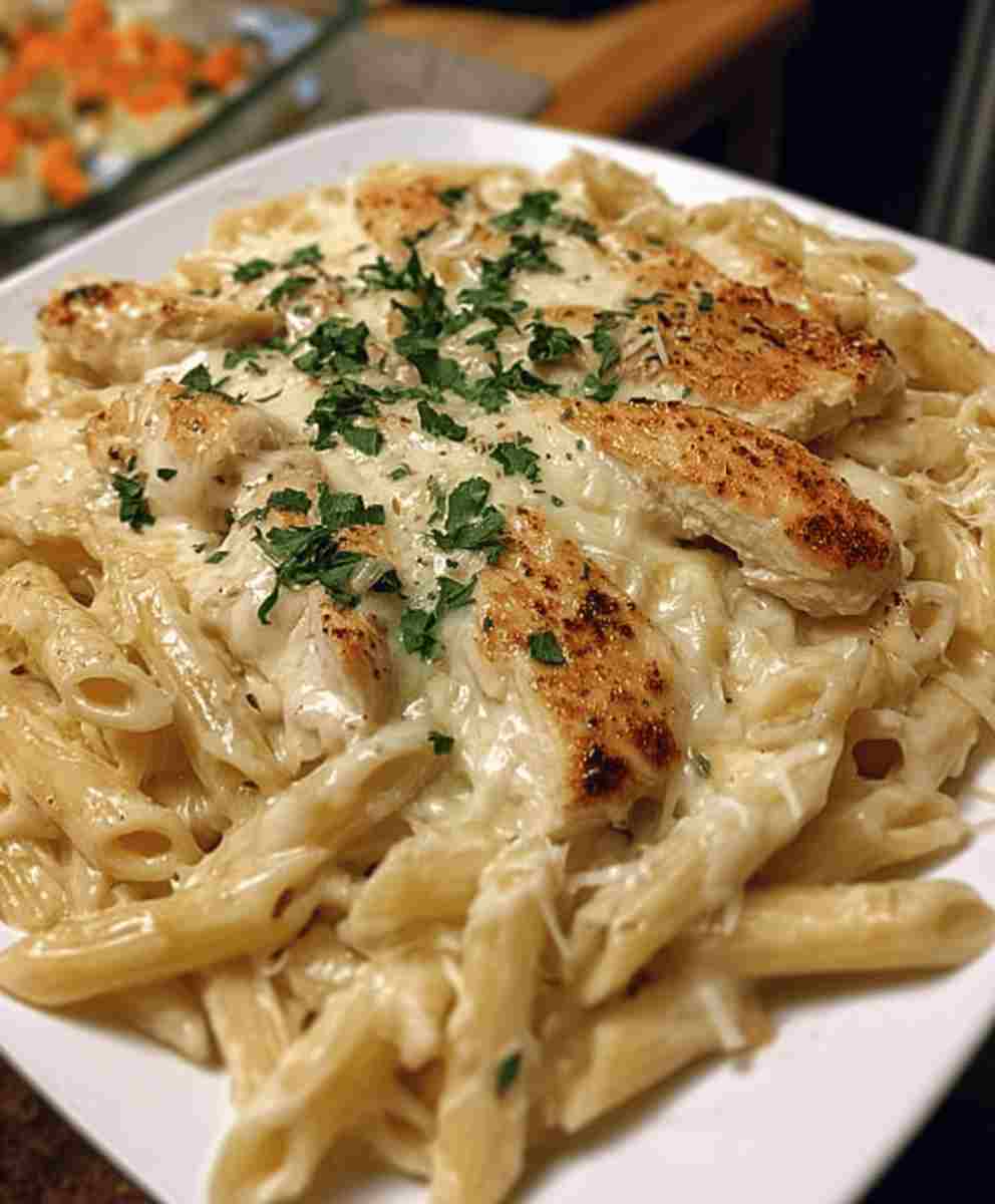 Creamy Chicken Mozzarella Pasta Bake